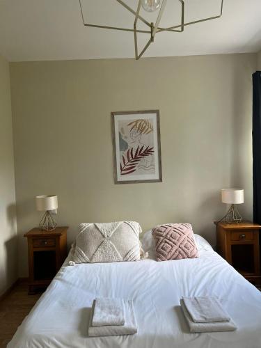 a bedroom with a white bed with two night stands at Lo Tira Cap in Lahourcade