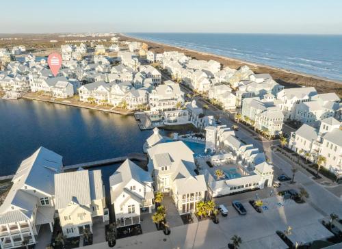 an aerial view of a town next to the ocean at Keepin' It Reel 234 LAK in Port Aransas