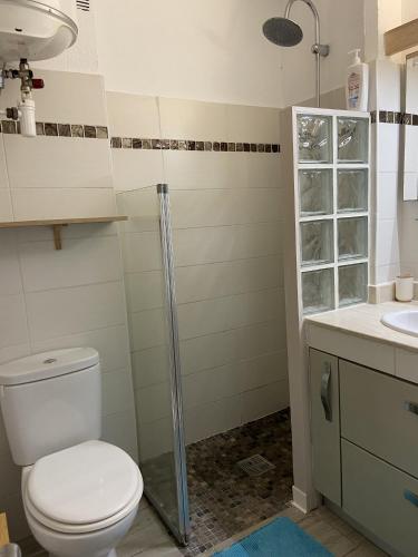 a bathroom with a toilet and a sink at Studio en bord de mer - létama - Résidence Archipel Savane in Le Gosier