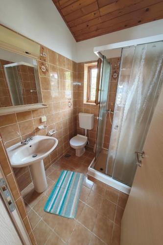 a bathroom with a sink and a shower and a toilet at Apartments by the sea Stara Novalja, Pag - 13938 in Stara Novalja
