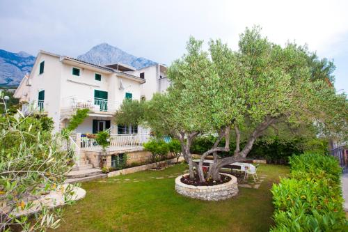 a house with a tree in a yard at Apartments by the sea Promajna, Makarska - 2588 in Promajna