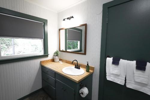 a bathroom with a sink and a mirror at Piety Hill Cottages in Nevada City