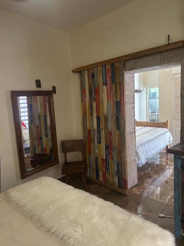 a bedroom with a large mirror and a bed at La Casa de Ensueño in Guadalajara