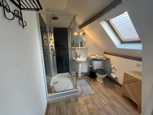 une salle de bain avec une douche, des toilettes et un lavabo dans l'établissement Mer&Campagne Wimille, à Wimille