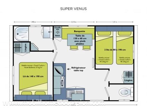 un plan d'étage d'une maison dans l'établissement Camping Village Puyrond Bressuire, à Bressuire