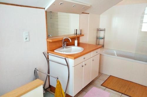 a bathroom with a sink and a bath tub at Gite le grenier du roc in Thiéfosse