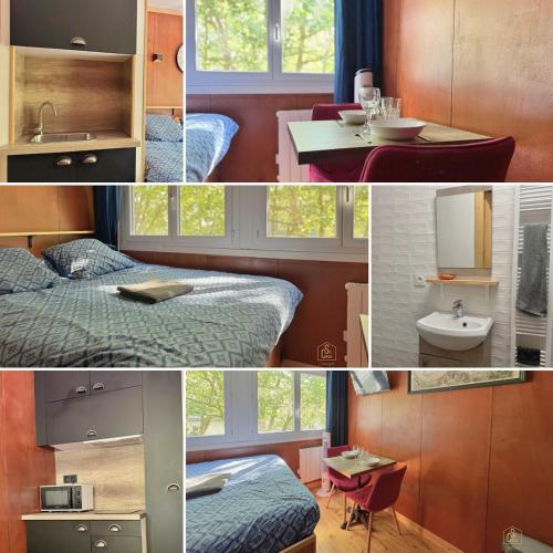 un collage de photos d'une chambre avec des lits et un lavabo dans l'établissement Le Yacht - Elégant et optimisé, à Lorient