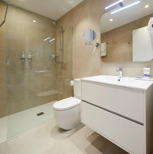 a bathroom with a toilet and a sink and a shower at H SUITE3B by Smiling Rentals in Hondarribia