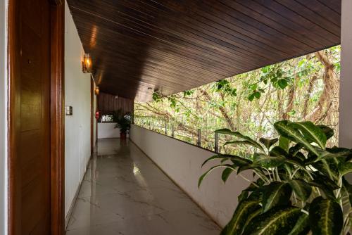 a hallway with a large window and a plant at Helloworld- Calangute- Casa Kiara in Calangute