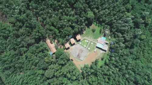 an aerial view of a house in the middle of a forest at The Natures Nest Resort in Attigundi