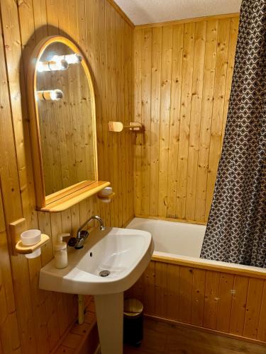 une salle de bain avec un lavabo et une baignoire dans l'établissement Appartement Les Airelles, à Arâches-la-Frasse
