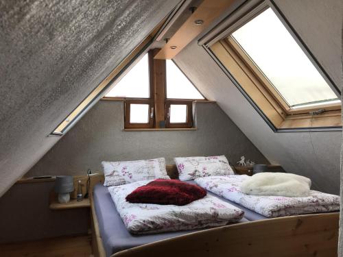 a bedroom with two beds in a attic at Maison Marie in Ubstadt-Weiher