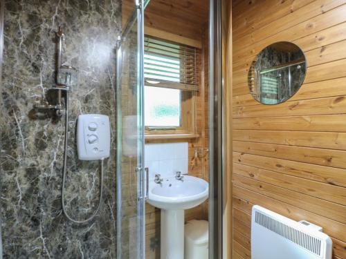 a bathroom with a sink and a shower at Cedar Lodge in Swadlincote