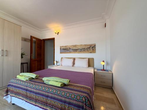 A bed or beds in a room at Duplex House on the Castle Road with a Seaview