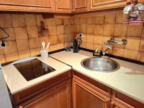 a kitchen with a sink and a counter top at Isard Apartment in Pla de l'Ermita
