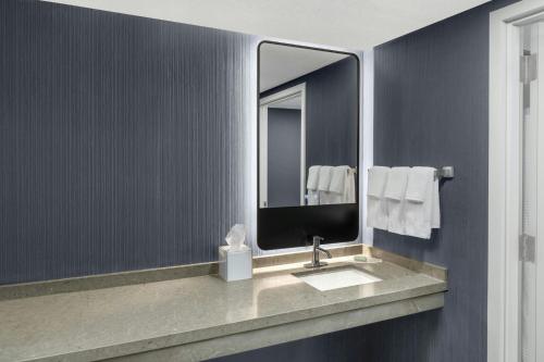 a bathroom with a sink and a mirror at Courtyard Cleveland Airport South in Middleburg Heights