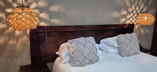 a bedroom with a bed with two pillows on it at Elegant Lodge & Conference Center in Pongola