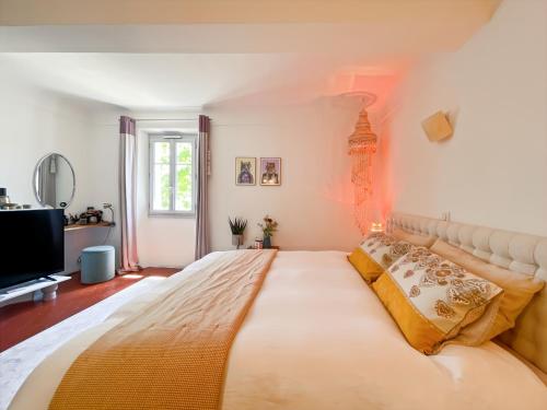 une chambre avec un grand lit et une télévision dans l'établissement Maison de village à Grasse, à Grasse