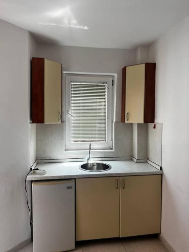 a small kitchen with a sink and a window at Better place in Becici