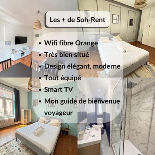 un collage de quatre photos d'une pièce avec différentes pièces dans l'établissement Soh Rent Appartement 3 pièces Gare 3 - Tv - wifi, à Strasbourg