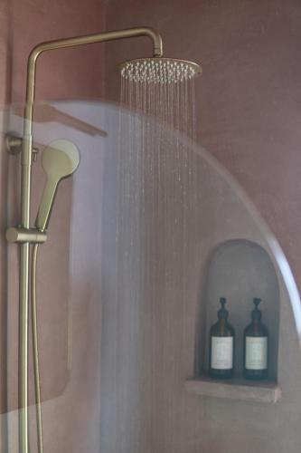 a shower with a shower head and two bottles of soap at 3 Bed Private Villa With Pool, 250m To The Beach in Ahangama
