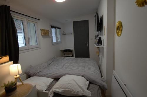 une chambre avec un lit dans une pièce avec une fenêtre dans l'établissement Petit studio centre ville boucle, à Besançon