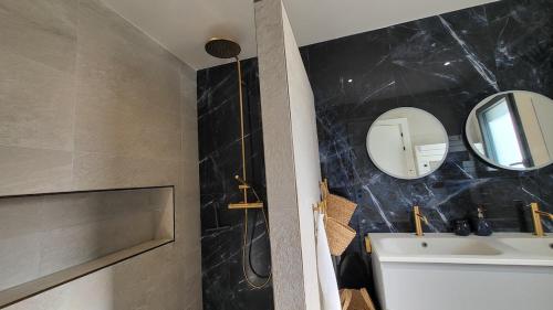 a bathroom with a sink and a mirror at Villa des Embruns Entre Hossegor et Biarritz in Boucau