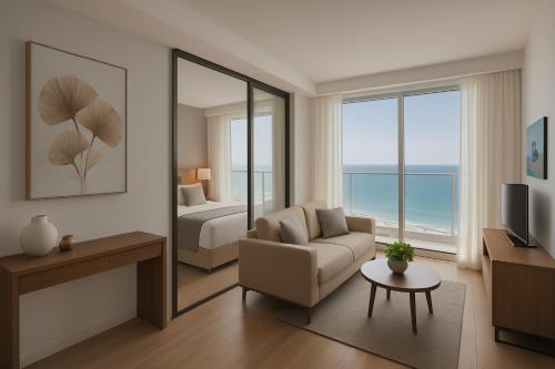 a rendering of a living room with a bedroom at Prince Palace Hadera Beach Resort in H̱adera