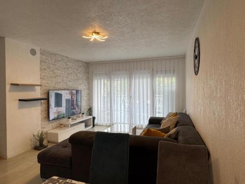 un soggiorno con un divano e una TV di Maison de vacances a Village-Neuf