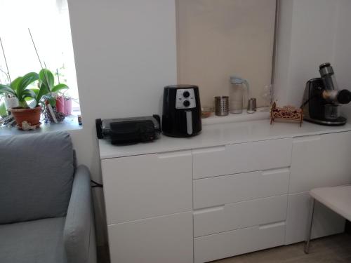 a kitchen with a counter with a appliance on it at Apartmán Maria in Litoměřice