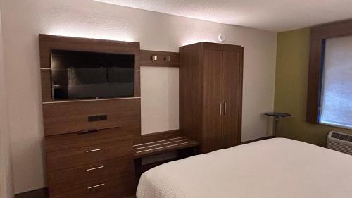 a bedroom with a bed and a dresser with a television at Holiday Inn Express & Suites Reidsville by IHG in Reidsville