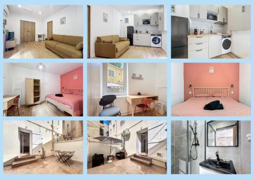 un collage de photos d'une chambre dans l'établissement Appartement High Standing - Jardin & Climatisation - Les Frères de la Loc', à Marseille