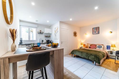 Il comprend un salon avec une cuisine et une chambre. dans l'établissement Le Minorel - Wifi - Netflix -Free Parking - Métro, à Mons-en-Baroeul