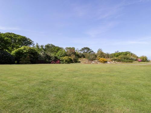 a large field of grass with trees in the background at Plas Gwynfryn in Llanbedr