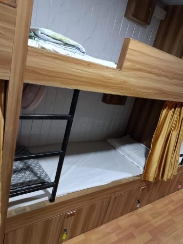 a bunk bed with a ladder in a room at Sun Shine AC Dormitory in Mumbai