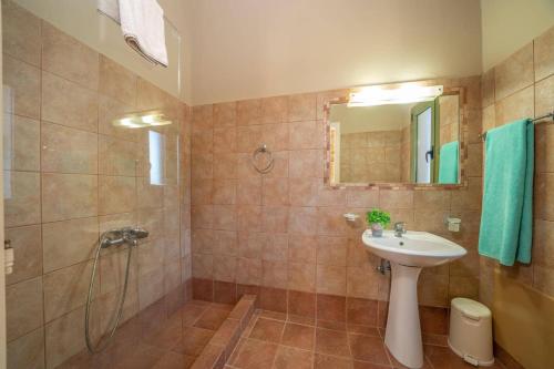 a bathroom with a sink and a shower at Villa Ifandis by Villa Plus in Ratzaklíon