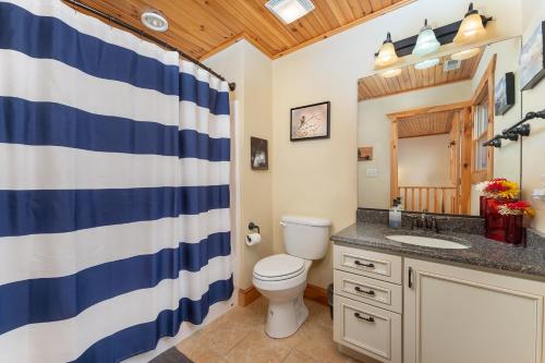 a bathroom with a toilet and a sink at About the View in Black Mountain