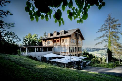 ein Haus am Hang eines Hügels in der Unterkunft Ferien Appartement Hergiswald in Krienz
