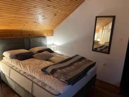 a bedroom with a large bed with a mirror at Whispering Pines in Šišava
