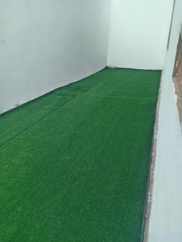 a green floor in a room with a wall at Hostal Lobitos in Cerro Azul
