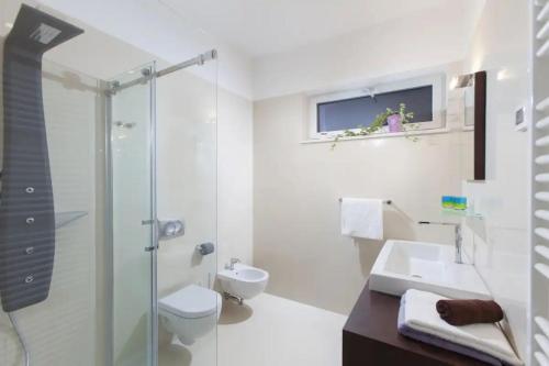 a bathroom with a toilet and a sink and a shower at Villa Vera in Novigrad Istria