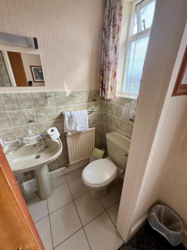 a small bathroom with a toilet and a sink at 307 queens road Big double room with attached toilet and shower in Nottingham