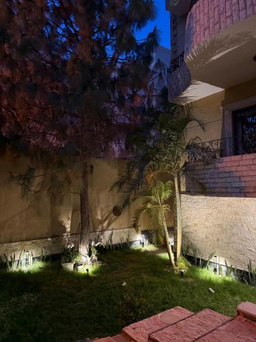 a house with a palm tree in the yard at فيلا مبهجة مع مسبح وحديقة رائعة in 6th Of October