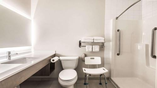 a bathroom with a toilet and a sink and a shower at Holiday Inn Express & Suites-Regina-South by IHG in Regina