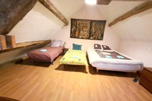 a room with two beds in a attic at La Bastide des Chézeaux - Brenne in Rivarennes