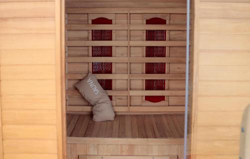 a book shelf in a sauna with a pillow in it at Beautiful Home In Budrovac With Wi-Fi in Budrovac