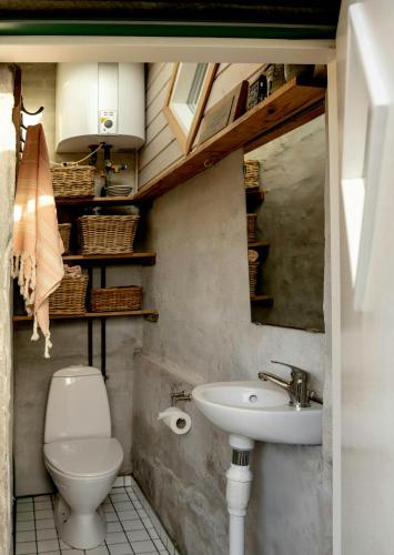a bathroom with a toilet and a sink at Beach House In The Dunes At Tornby Strand in Hirtshals