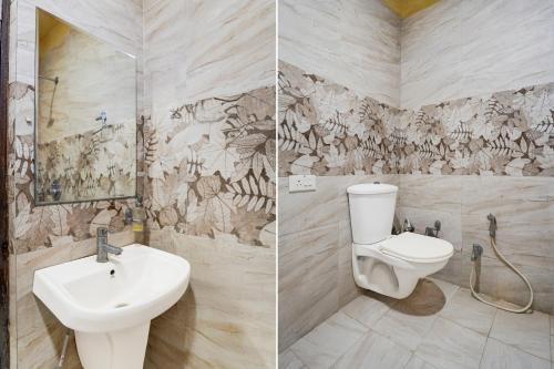 two pictures of a bathroom with a toilet and a sink at Super Townhouse Lalghati Near Airport in Bhopal