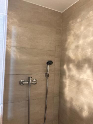 La salle de bains est pourvue d'une cabine de douche avec un pommeau de douche. dans l'établissement Le Barcares l île de la coudalère résidence Jamaica, à La Celle-sous-Gouzon