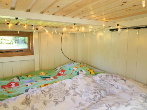a bedroom with a bed in a room with lights at Hazel in Witney